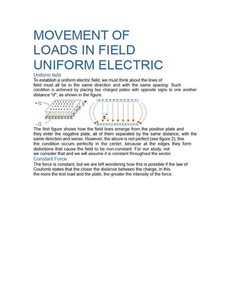 Movement of Charges in Uniform Electric Field | PDF | Electric Field ...