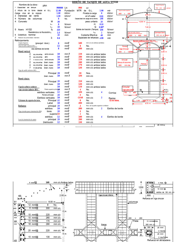 Diseño de Tanque de Agua RCC Intze 900KL D12 | PDF | Ingeniero civil ...