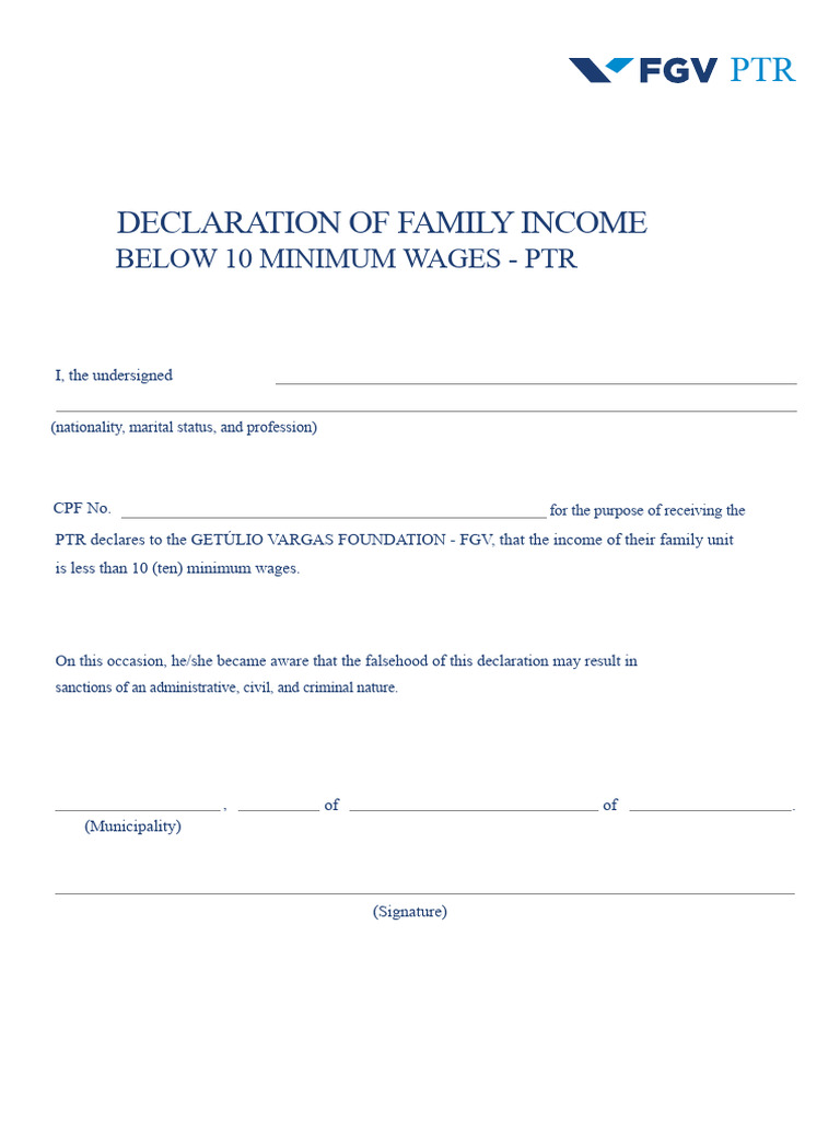 Family Income Declaration Under 10 Wages | PDF