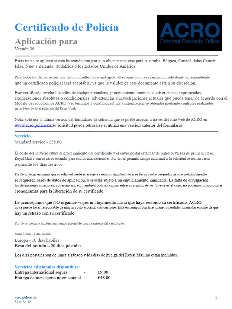 Solicitud de Certificado de Policía ACRO | PDF | Policía | Correo