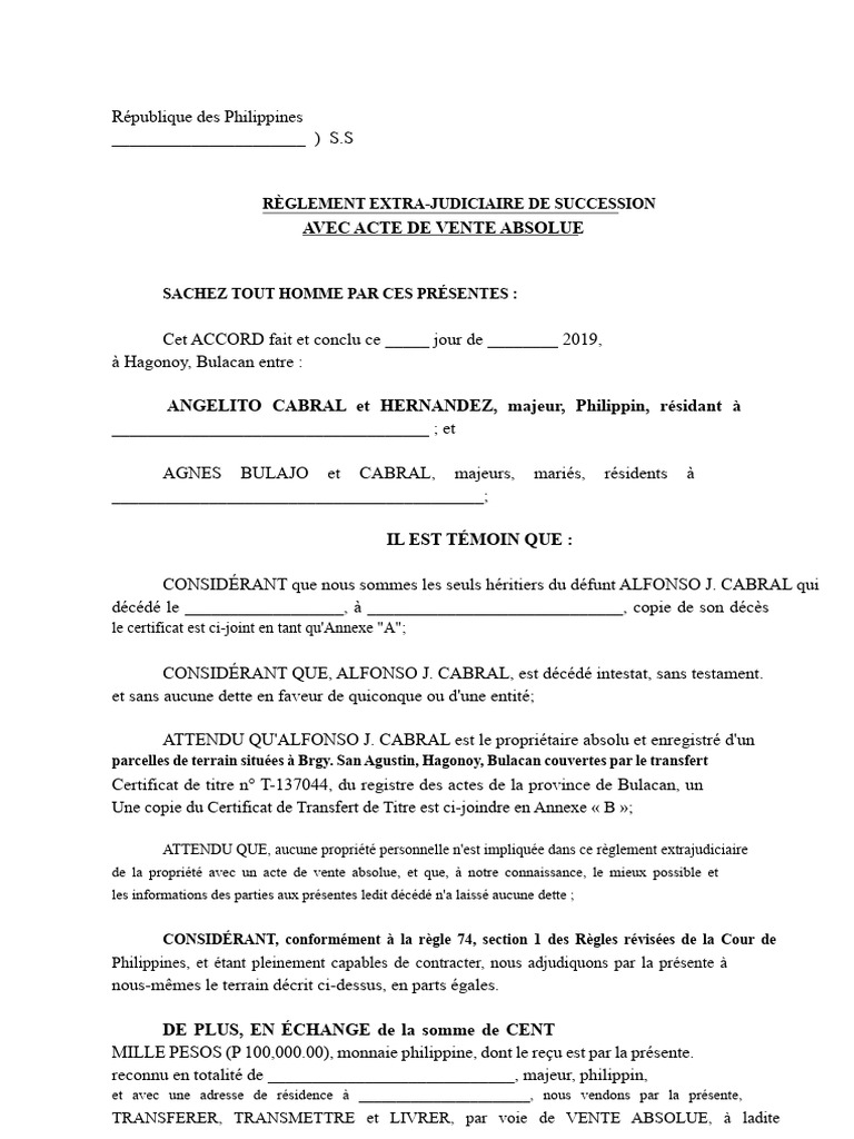 Règlement Extrajudiciaire de Succession | PDF