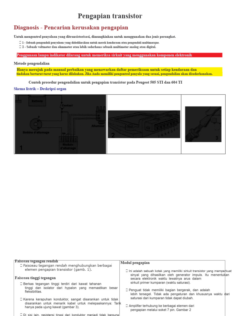 Diagnosa Pengapian Transistor Mobil | PDF