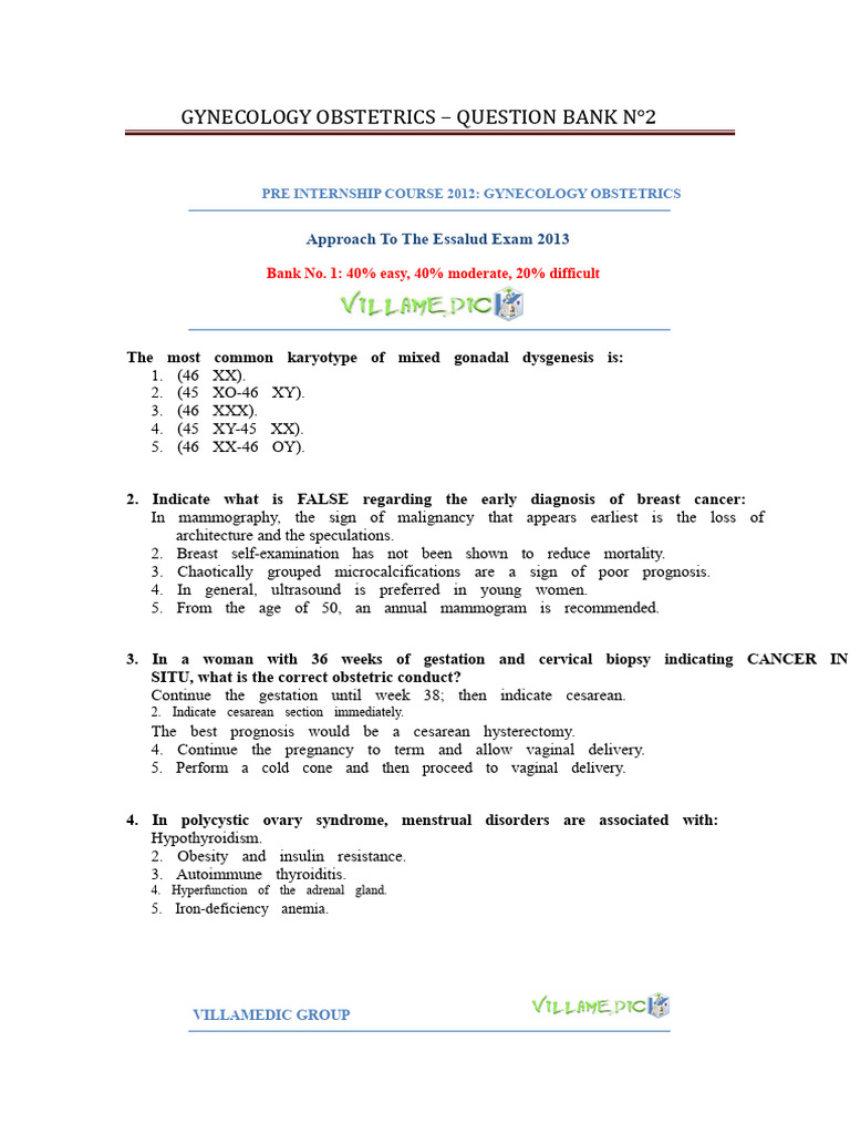 Gynecology Obstetrics Question Bank 2012 | PDF | Pregnancy | Childbirth