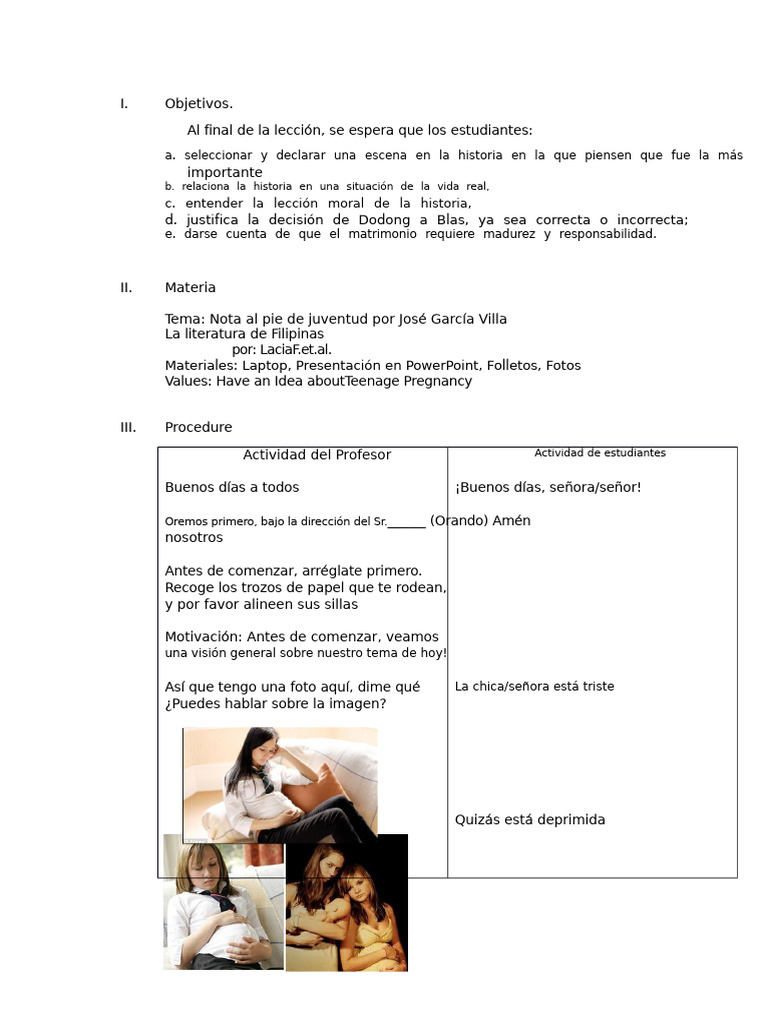 Plan de Lección Pie de Página A La Juventud | PDF