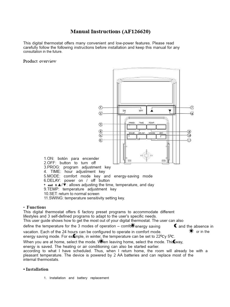Digital Thermostat User Manual | PDF | Thermostat | Energy Conservation