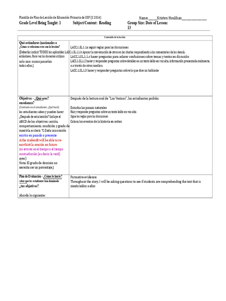 Plan de Lección de Lectura para 1er Grado | PDF