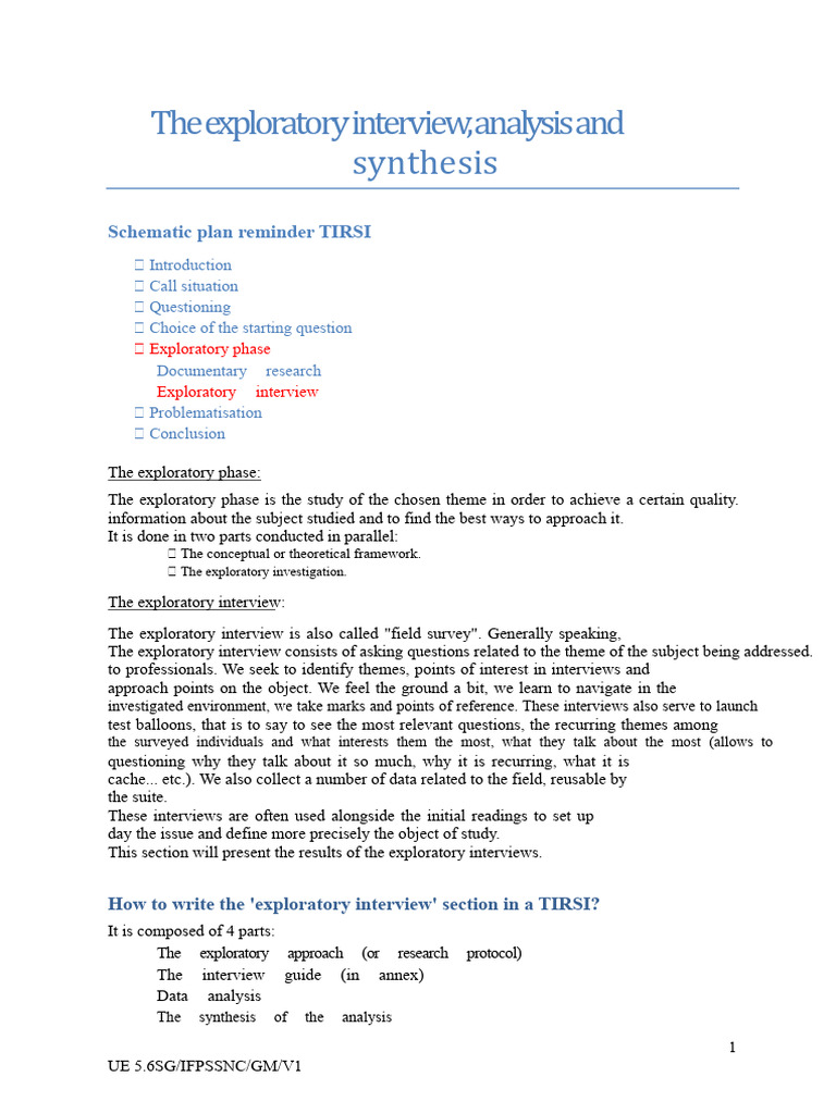 Exploratory Interview, Analysis, Synthesis | PDF | Qualitative Research ...