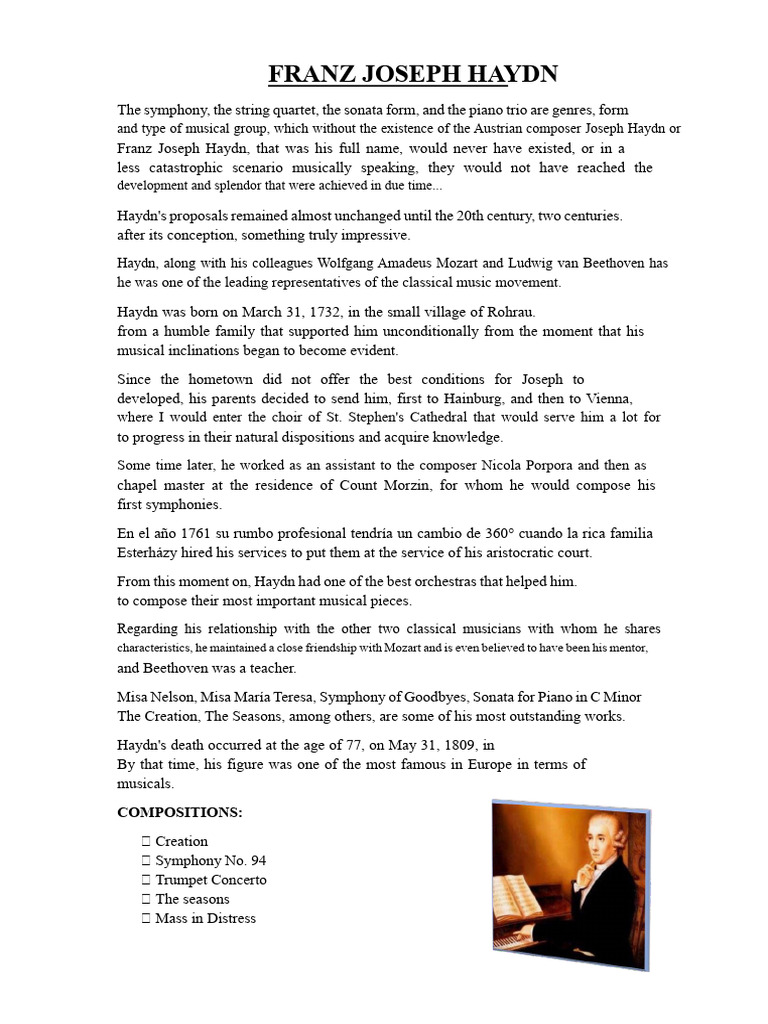 Franz Joseph Haydn: Classical Music Pioneer | PDF