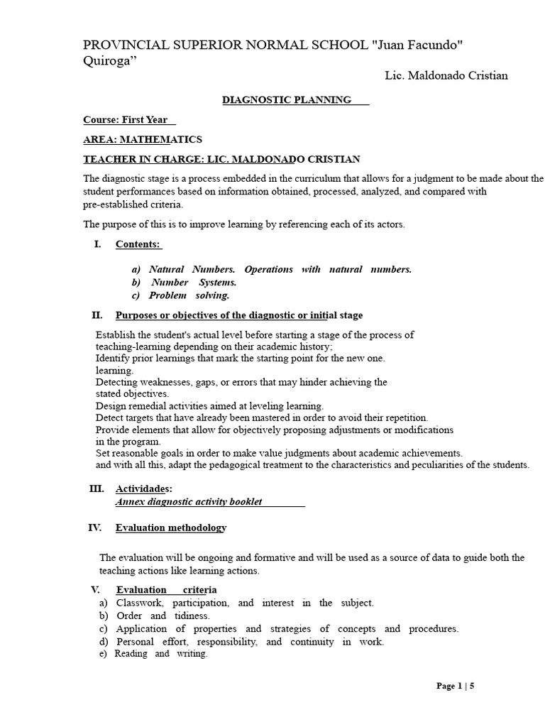 Mathematics Diagnostic Planning Guide | PDF | Evaluation | Medical ...