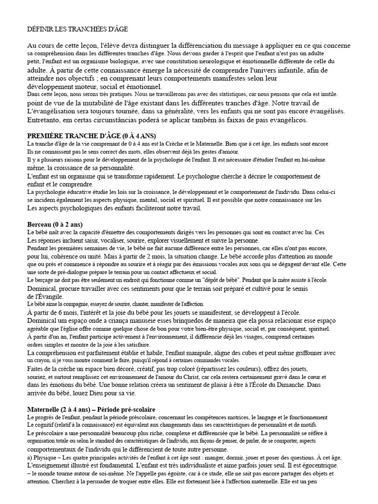 Comprendre les Tranches d'Âge Enfantines | PDF | Adolescence | Amour