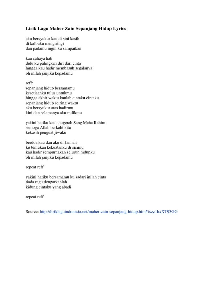 Lirik Lagu Maher Zain Sepanjang Hidup Lyrics