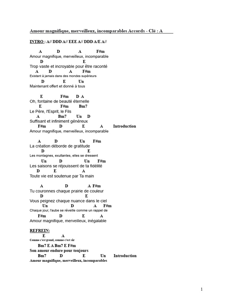 Amour Magnifique : Paroles et Accords | PDF