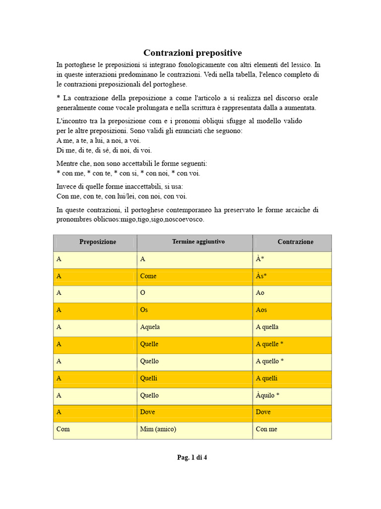 Portoghese - Contrazioni Prepositive | PDF