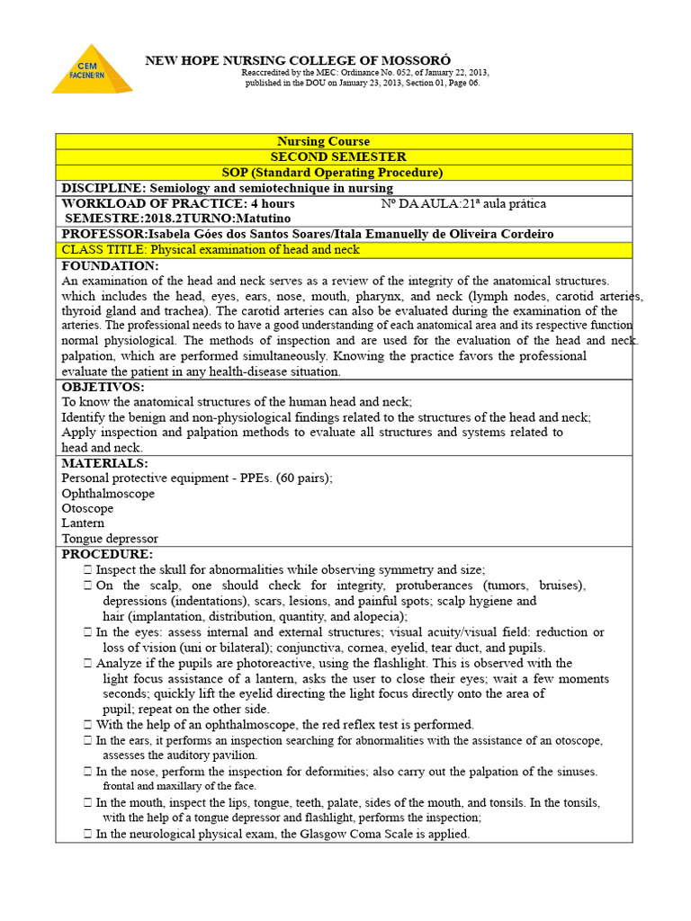 POP - Physical Examination Head and Neck | PDF | Neck | Common Carotid ...