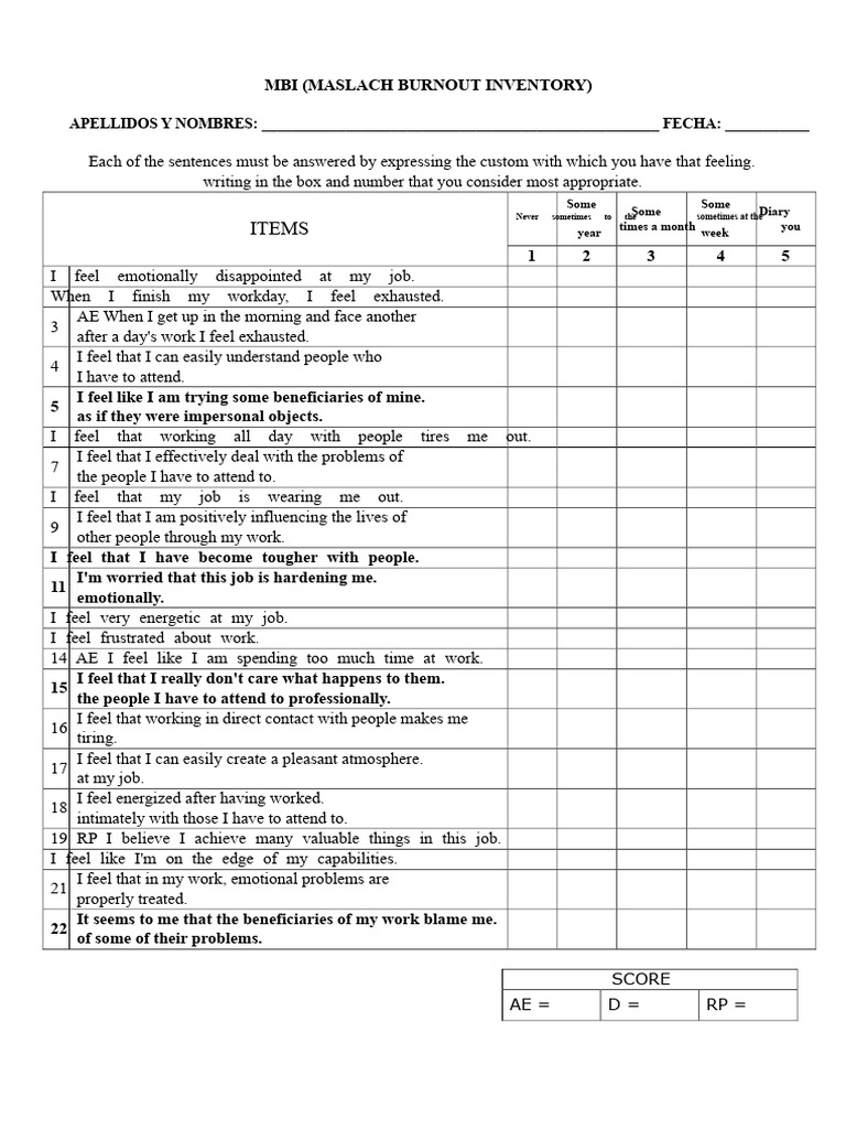 Maslach Burnout Inventory Assessment | PDF | Mental Health ...