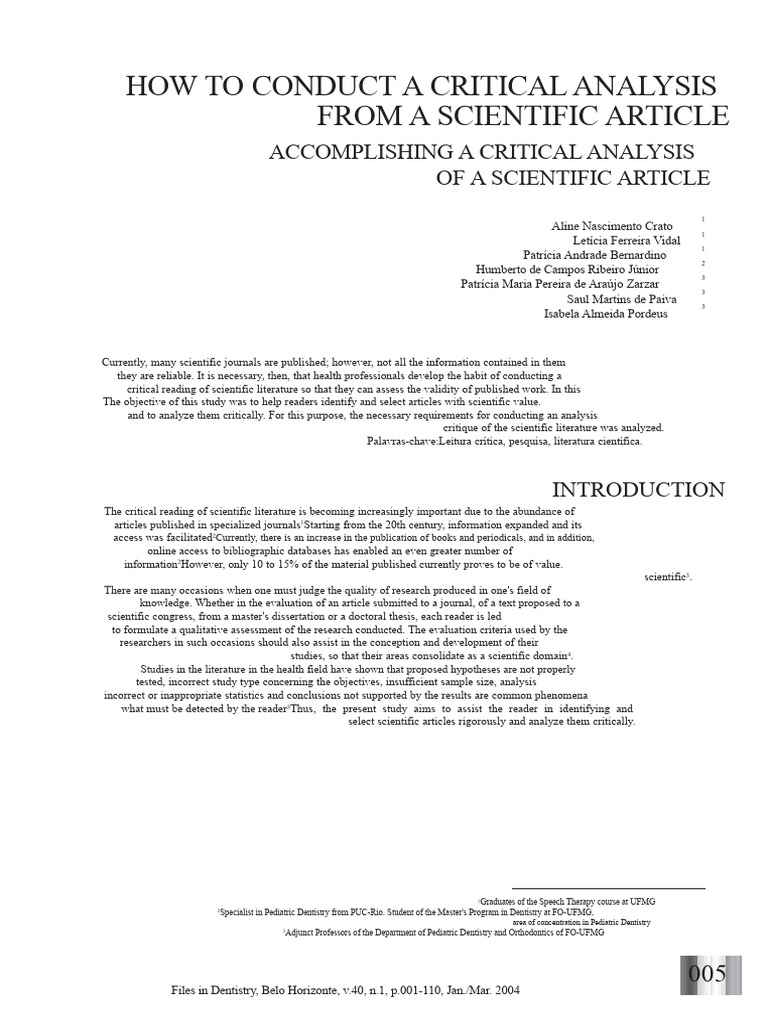How To Conduct A Critical Analysis of A Scientific Article | PDF ...