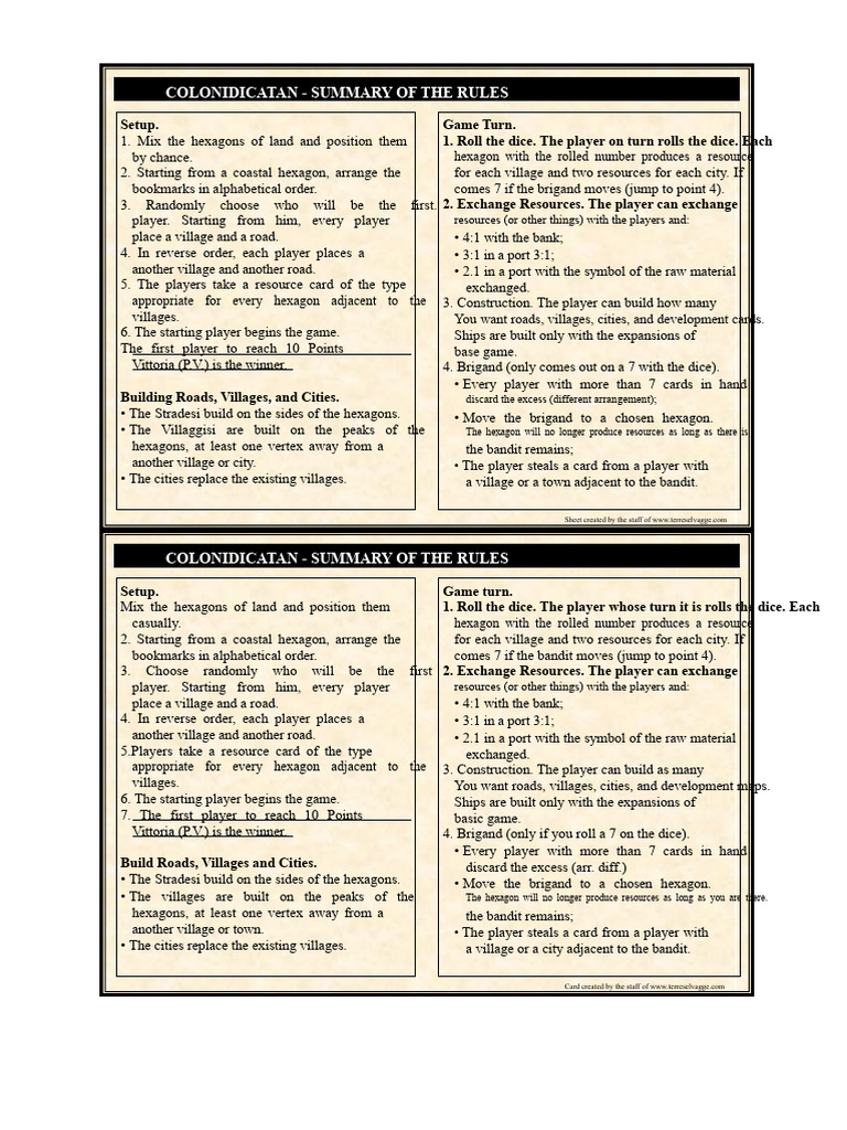 Catan Game Rules Summary Guide | PDF | Board Games | Tabletop Games