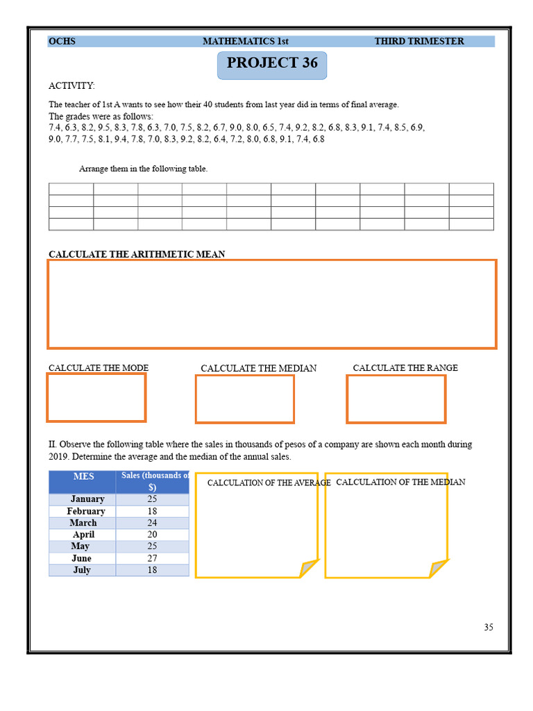 Mean Median Mode Range 2nd Task | PDF