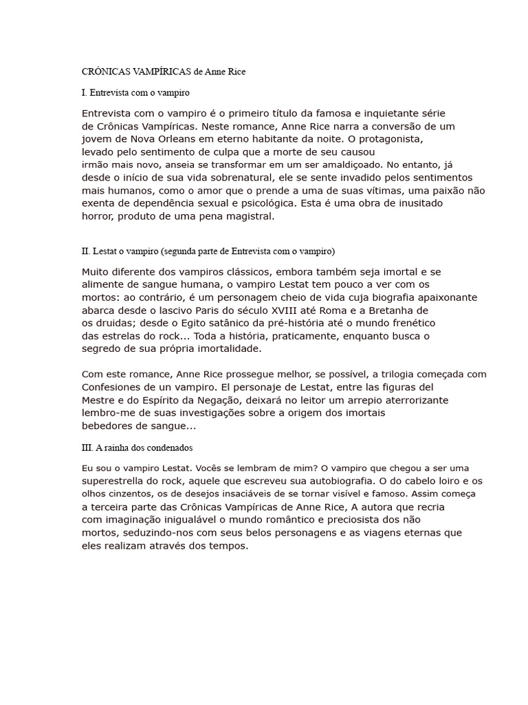 Crônicas Vampíricas: A Saga de Anne Rice | PDF | Vampiros
