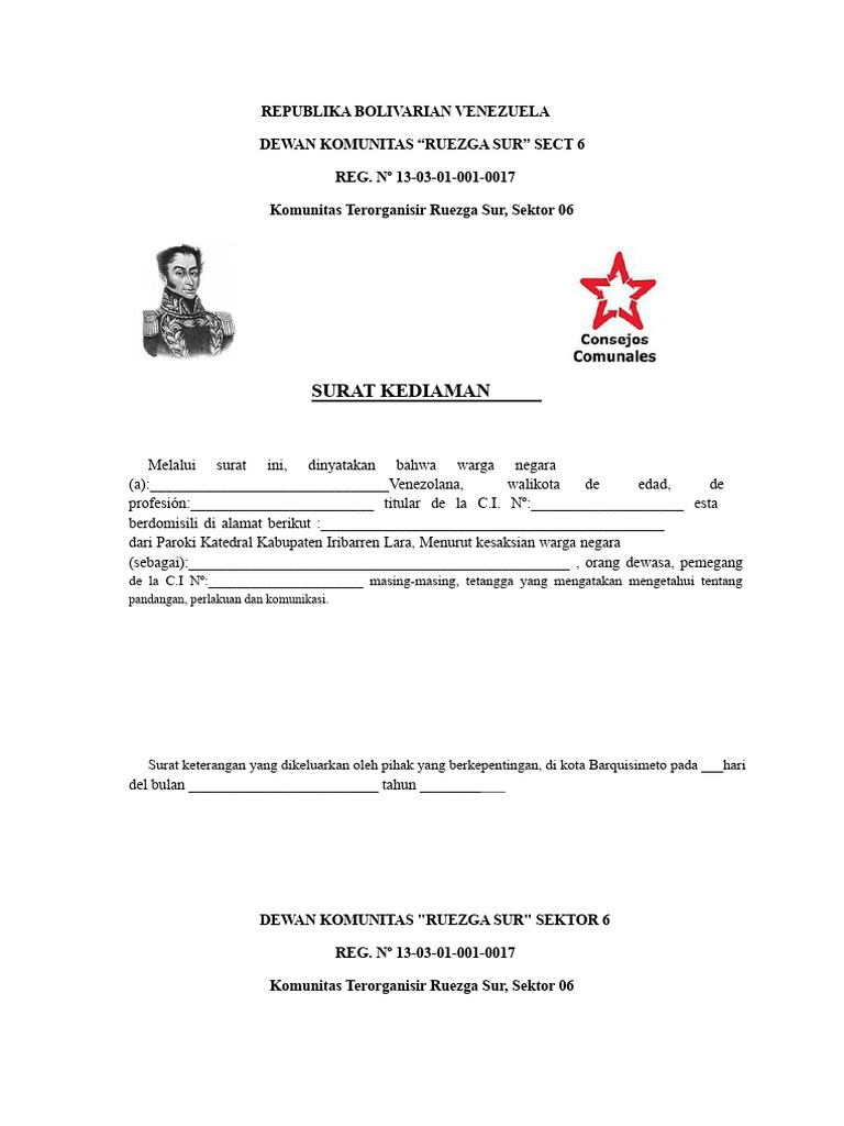 Surat Keterangan Dewan Komunitas Ruezga Sur | PDF