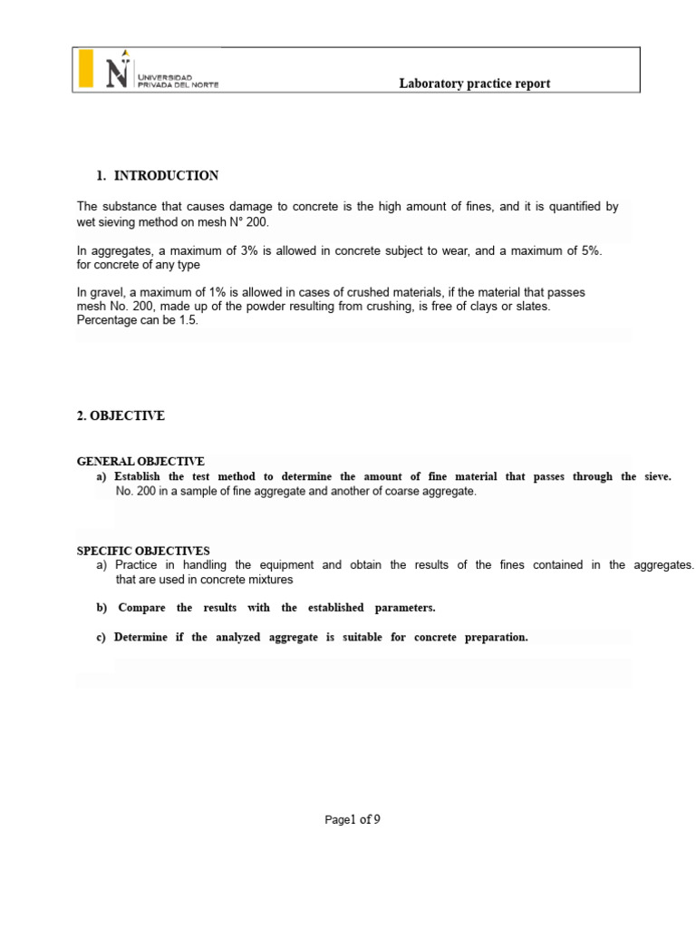 LABORATORY REPORT No. 03 MESH No. 200 Vania | PDF | Construction ...