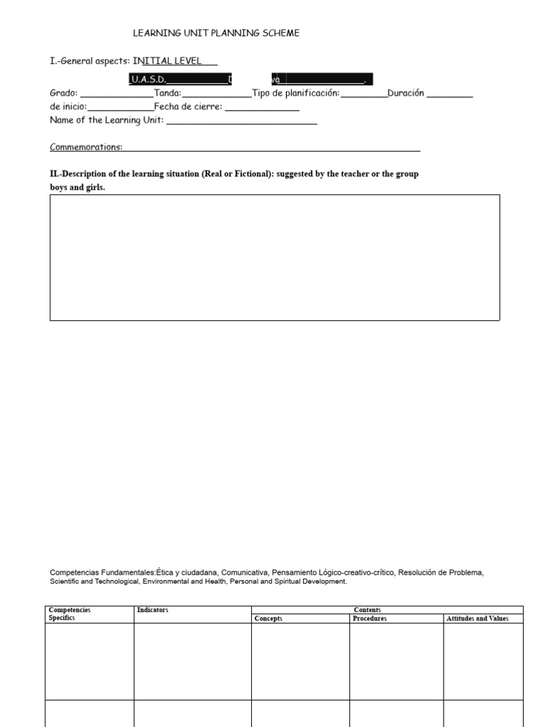 Initial Level Learning Unit Plan | PDF