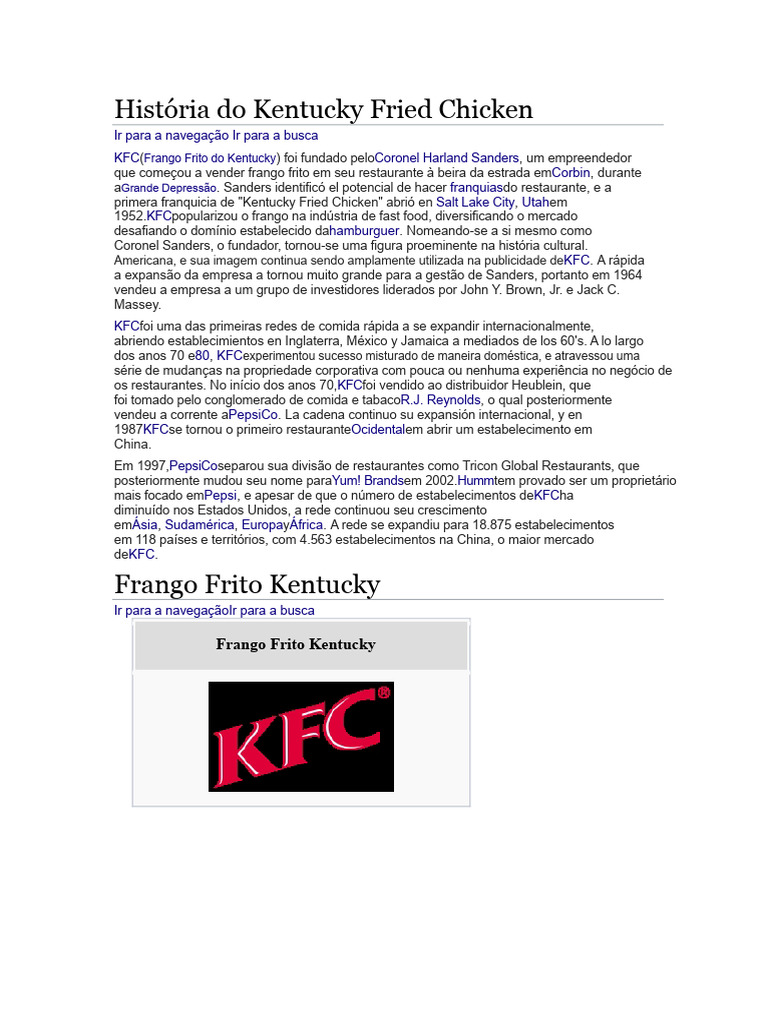 História do KFC: Fundador e Expansão | PDF