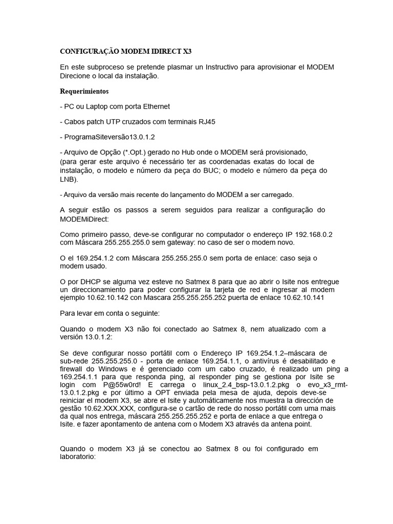 Guia de Configuração do Modem iDirect X3 | PDF | Endereço de IP ...