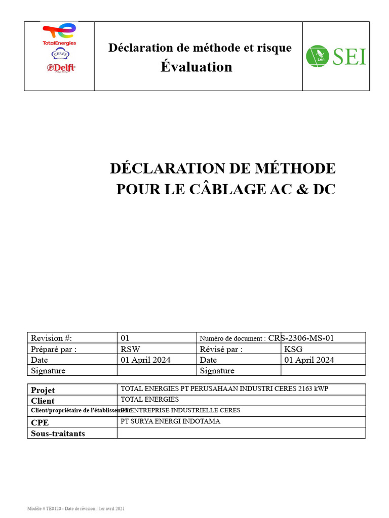 Méthode et Évaluation des Risques Électriques | PDF | Chef de projet ...