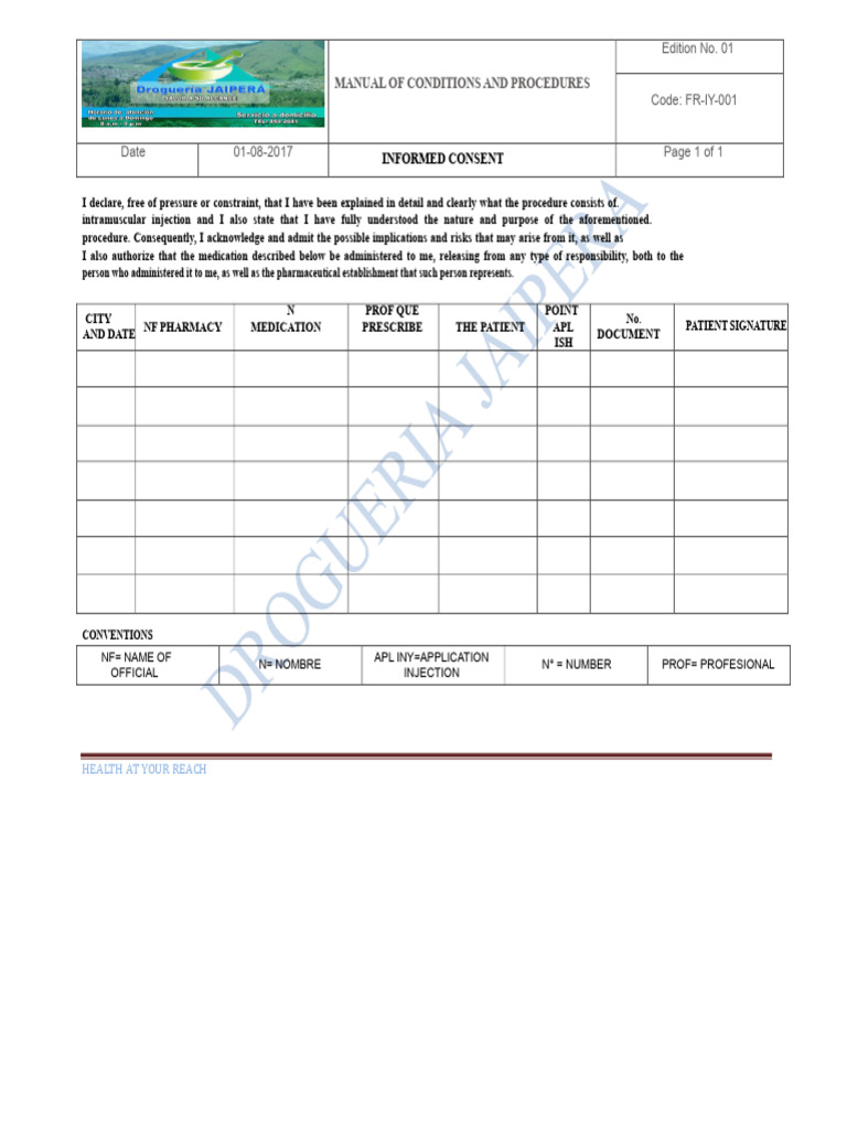Informed Consent Injection Therapy | PDF