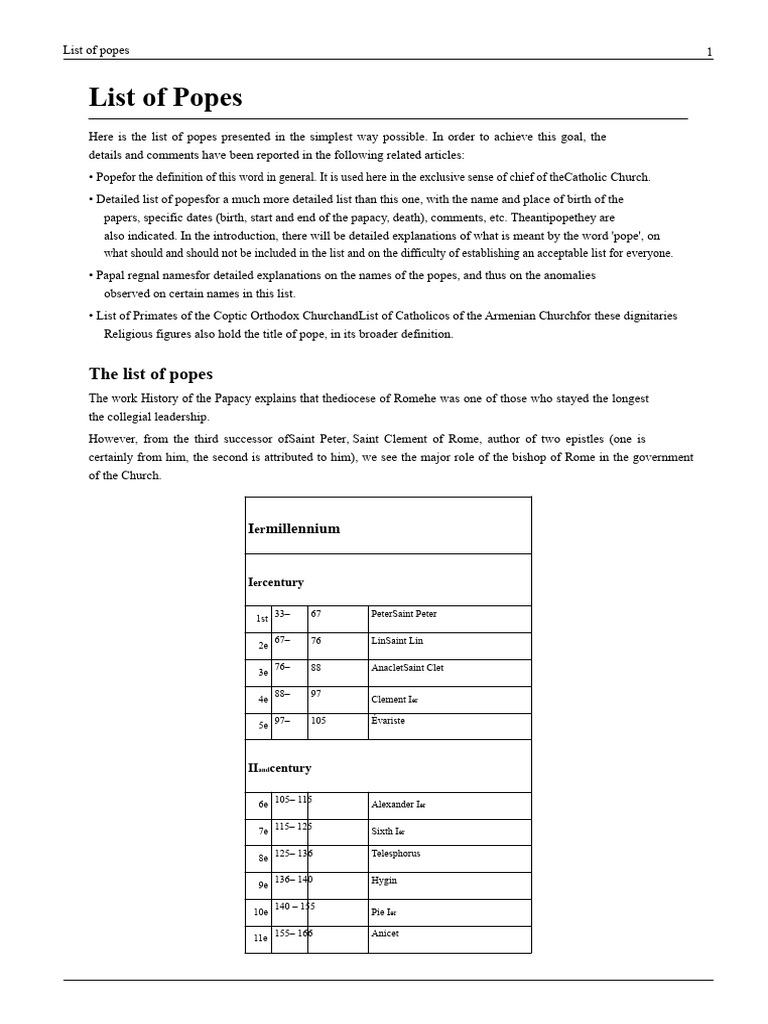 Comprehensive List of Popes | PDF | Pope | Roman Catholic Clergy