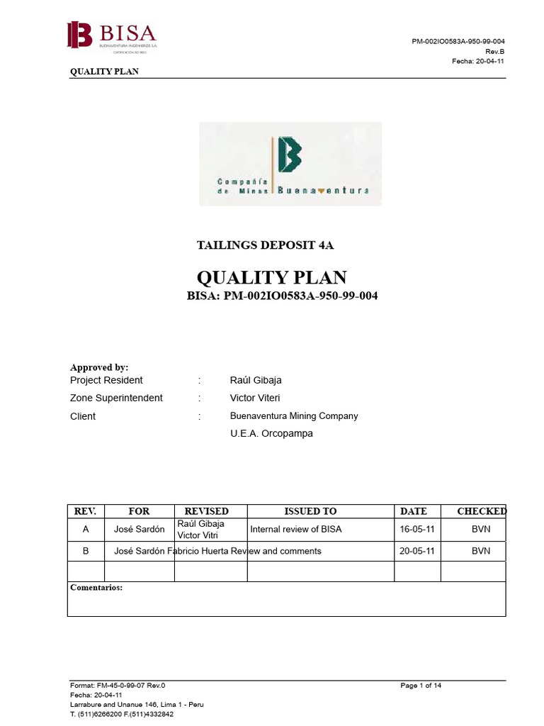 Example of Quality Plan | PDF | Quality Management | Specification ...