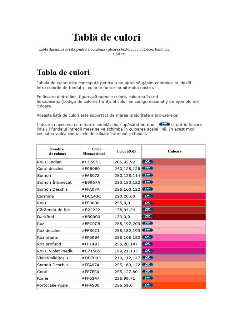 Tabel de Culori | PDF