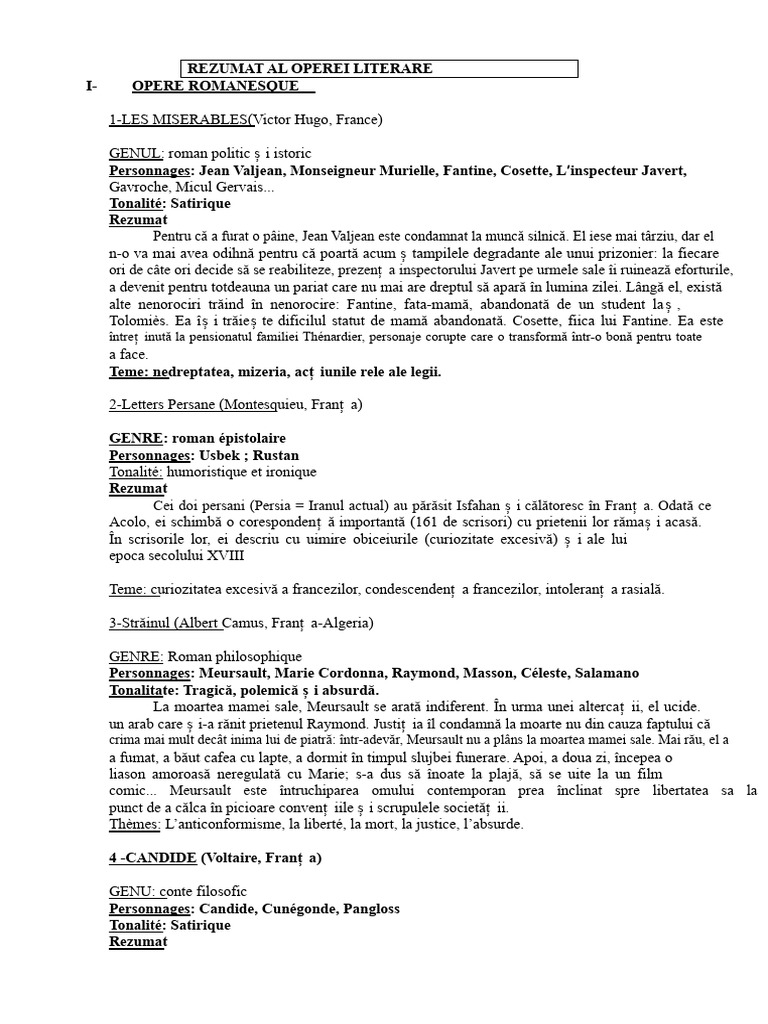 Rezumat de Opere Literare | PDF