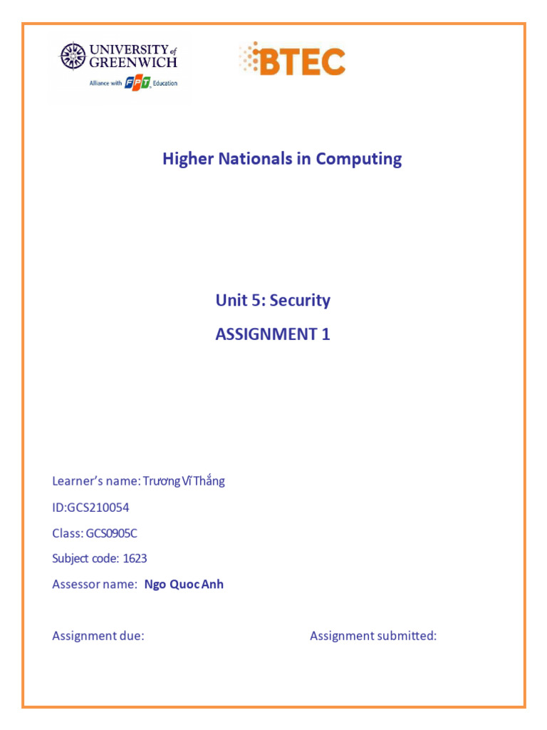 1623 GCS210054 TruongViThang Assignment1 | PDF | Security | Computer ...