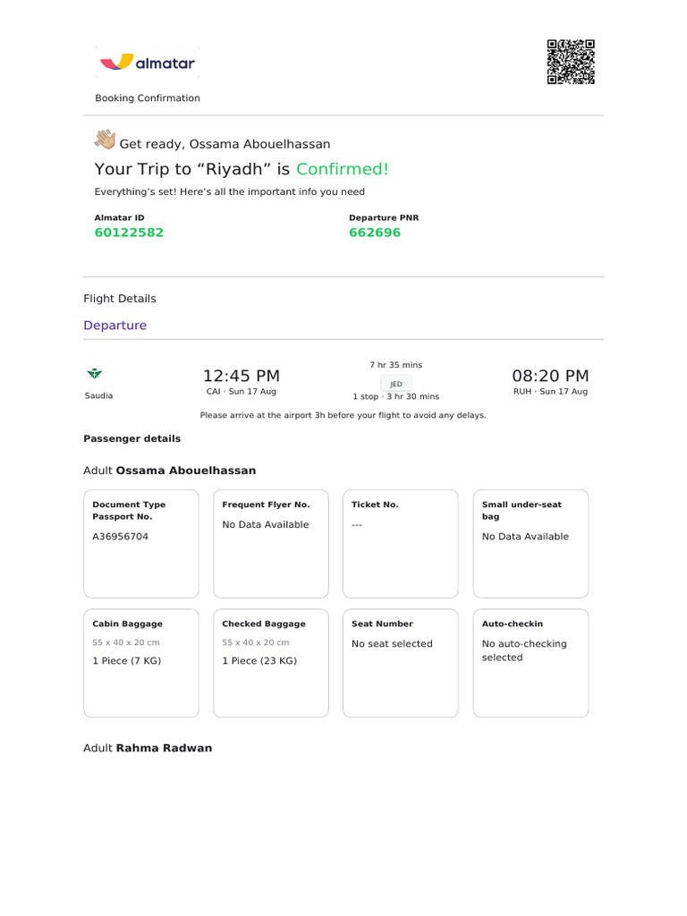 Riyadh Trip Booking Confirmation | PDF | Aviation | Transport