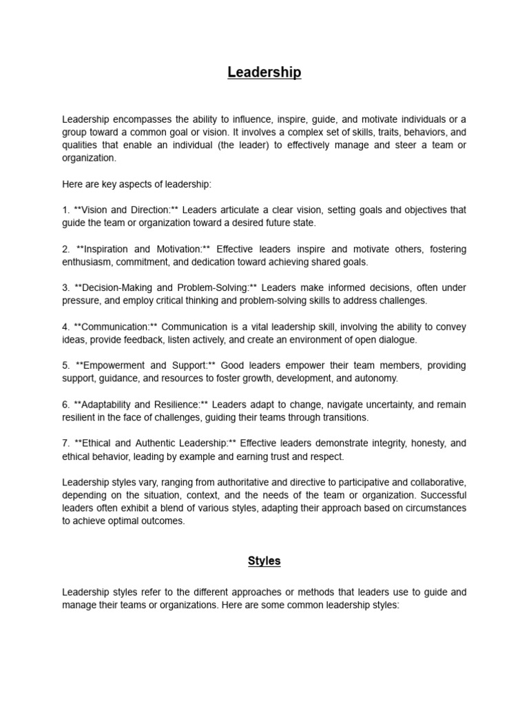 Understanding Leadership Styles and Theories | PDF | Leadership ...