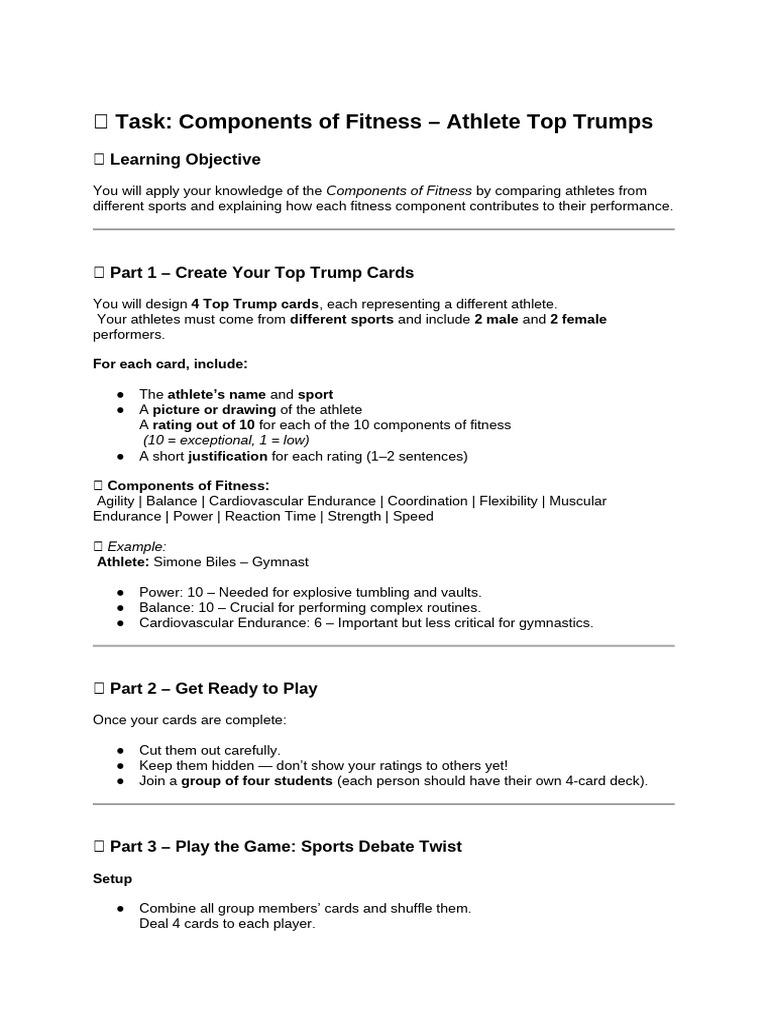 Athlete Fitness Components Game Guide | PDF | Gymnastics