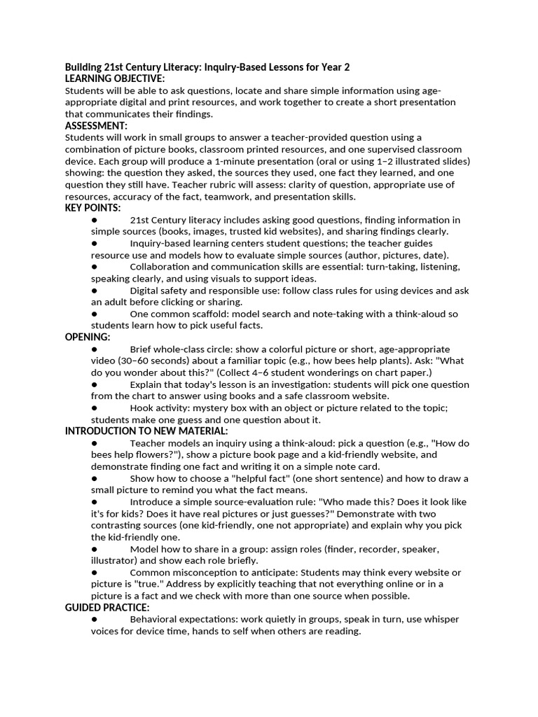 Inquiry-Based Learning for Year 2 Literacy | PDF | Learning | Teachers