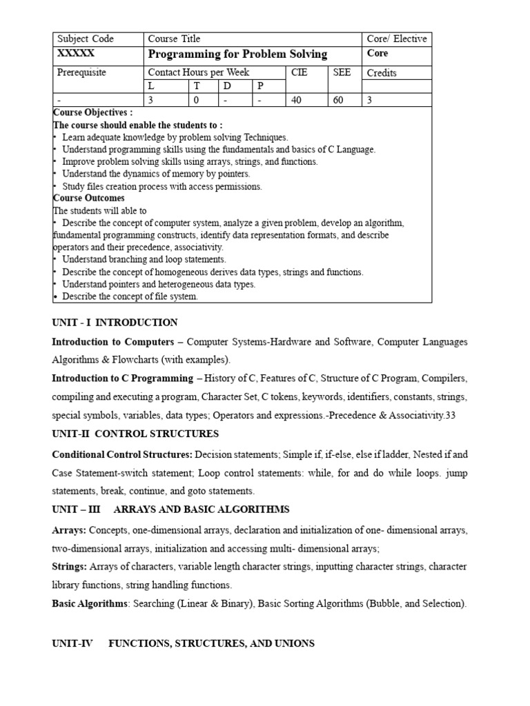 C Programming for Problem Solving Course | PDF | Pointer (Computer ...