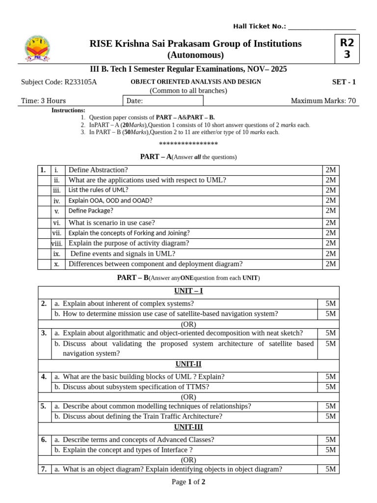 B.Tech Object Oriented Analysis Exam Guide | PDF | Computer Programming ...