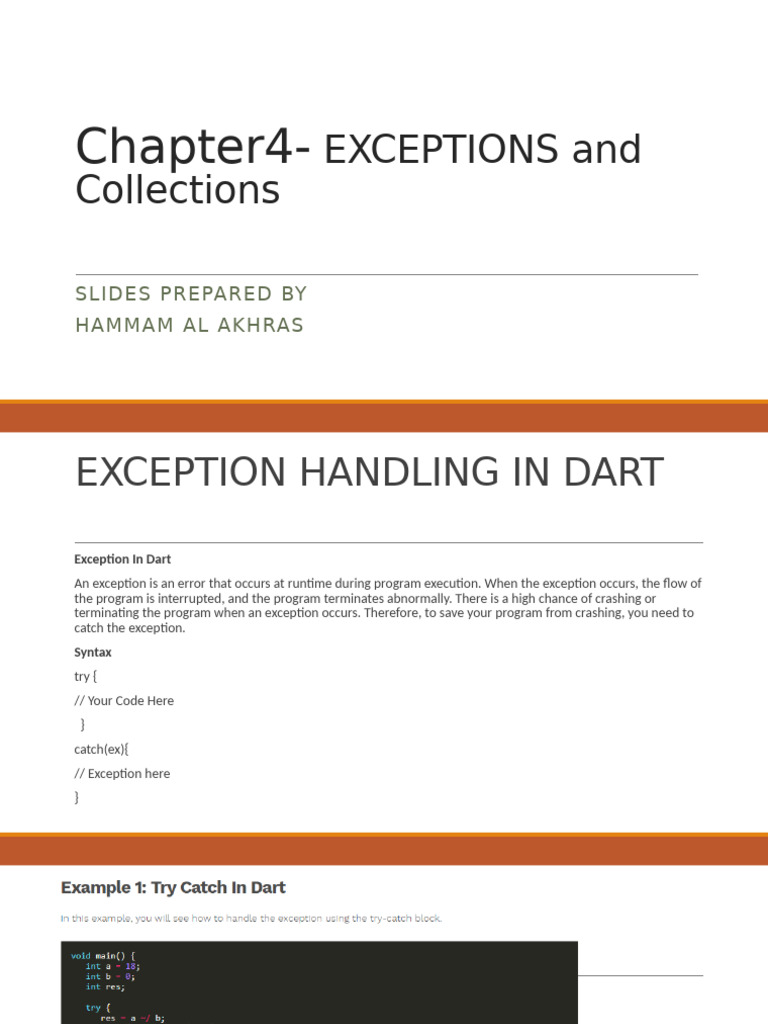 Dart Exception Handling & Collections Guide | PDF | Computer ...