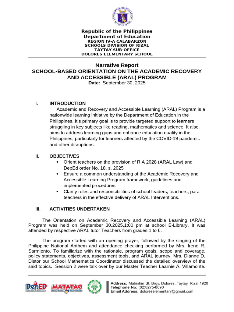 ARAL Program Orientation Report 2025 | PDF | Intelligence | Cognition