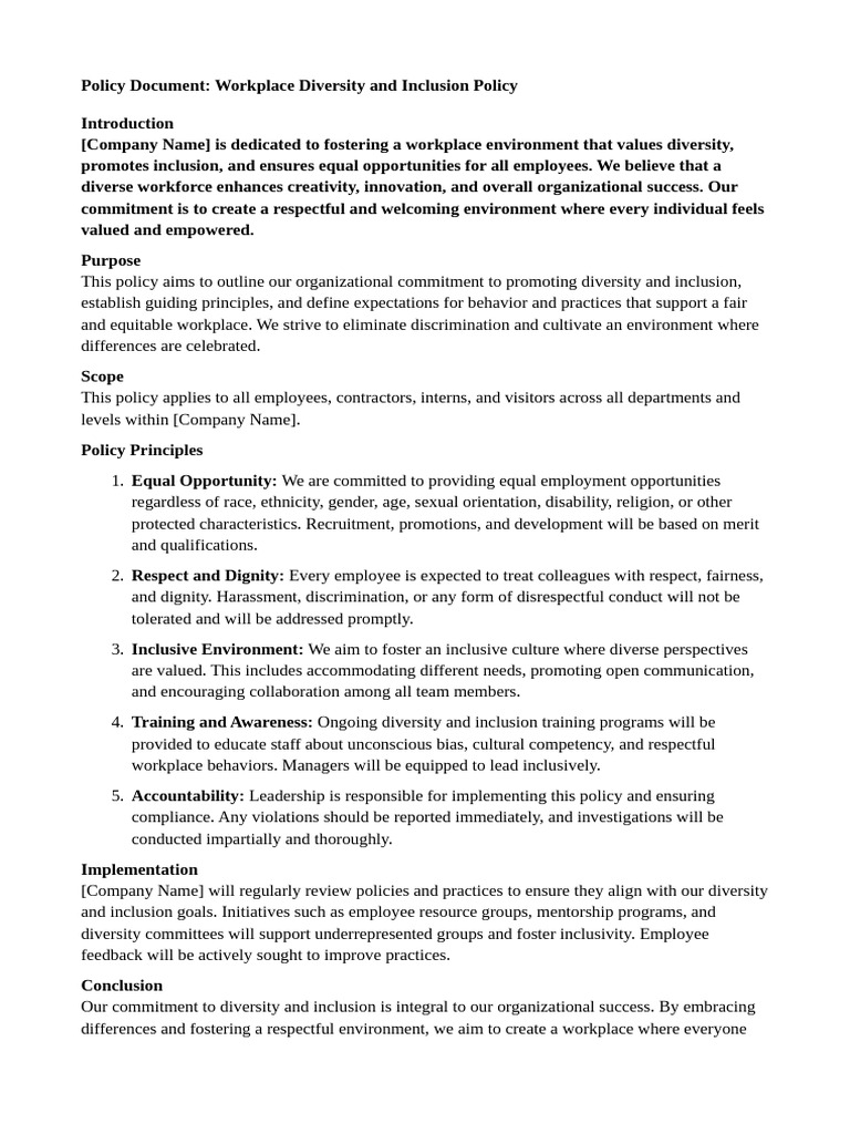 5.policy Document: Workplace Diversity and Inclusion Policy | PDF ...