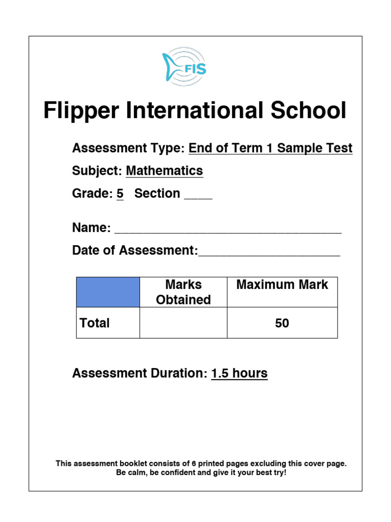 Grade 5 Math Sample Test Guide | PDF | Area | Arithmetic