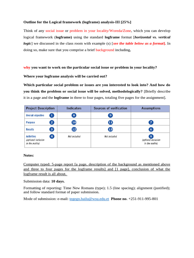 Outline For The Logframe Assignment III by Befikadu Esayas | PDF