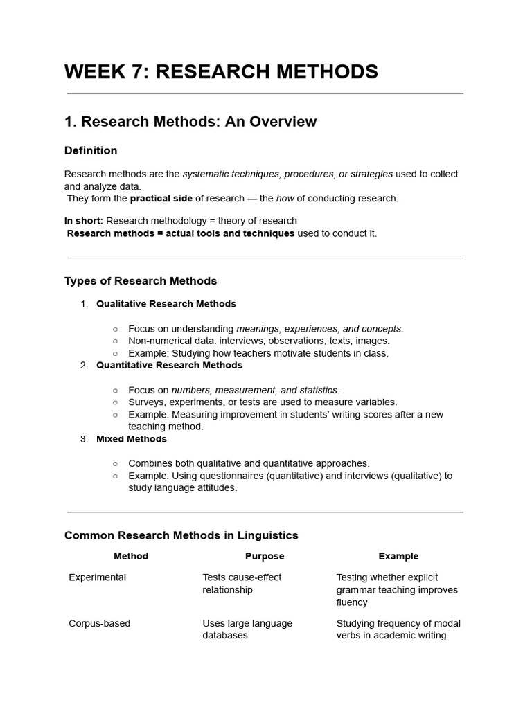 Overview of Research Methods in Linguistics | PDF | Methodology ...