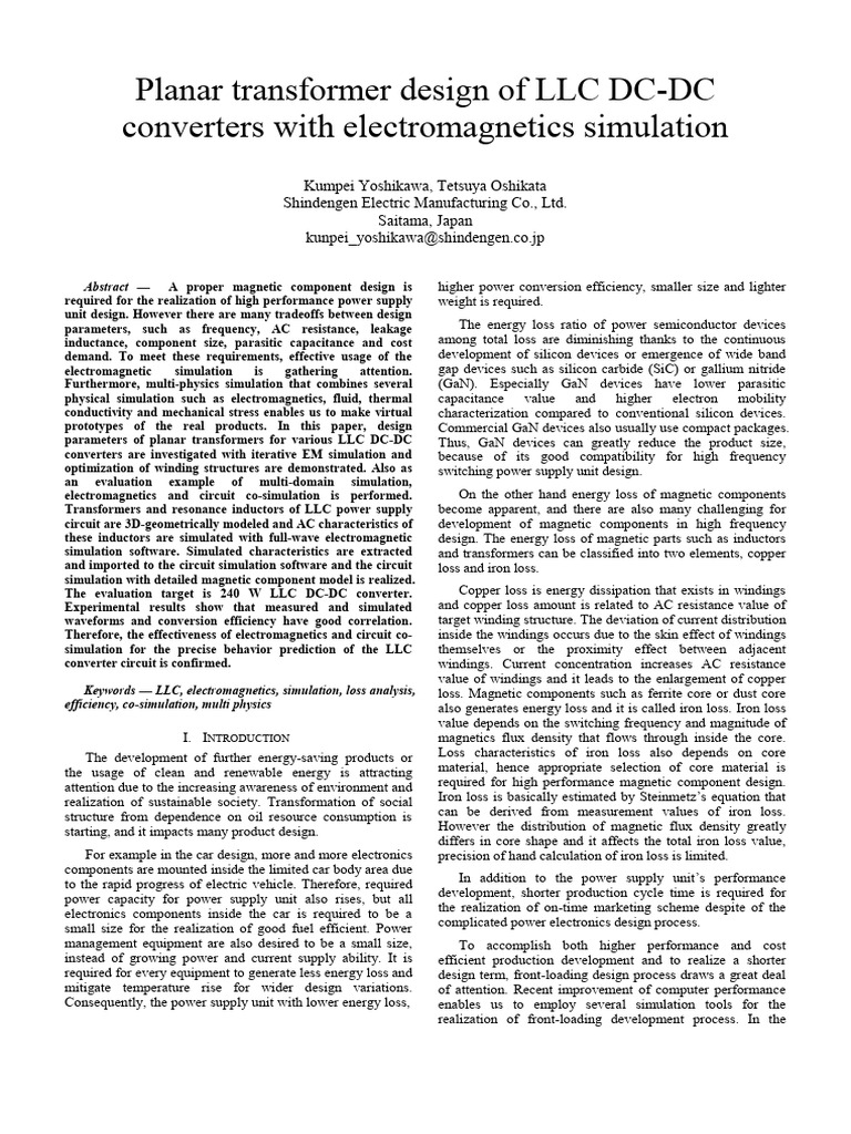 Planar Transformer Design of LLC DC-DC Converters With Electromagnetics ...