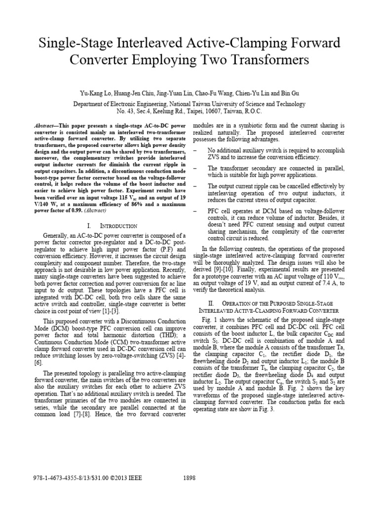 Single-Stage Interleaved Active-Clamping Forward Converter Employing ...