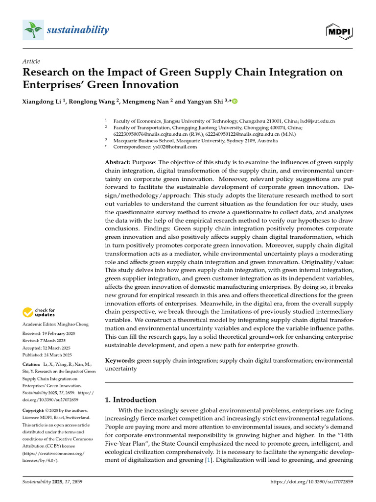 Sustainability 17 02859 | PDF | Supply Chain | Sustainability